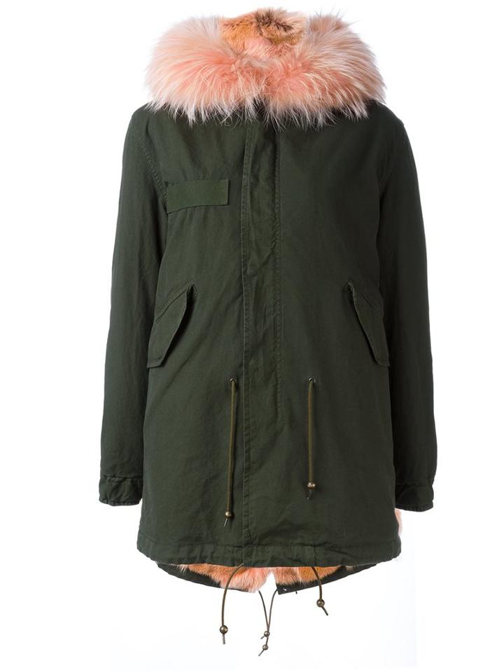 Mr & Mrs Italy Raccoon And Coyote Fur Parka, Women's, Size: Xs, Green, Cotton/coyote Fur/lamb Skin/racoon Fur