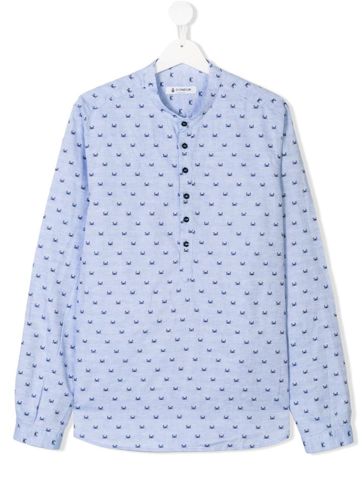 Dondup Kids Crab Print Long Sleeve Shirt - Blue
