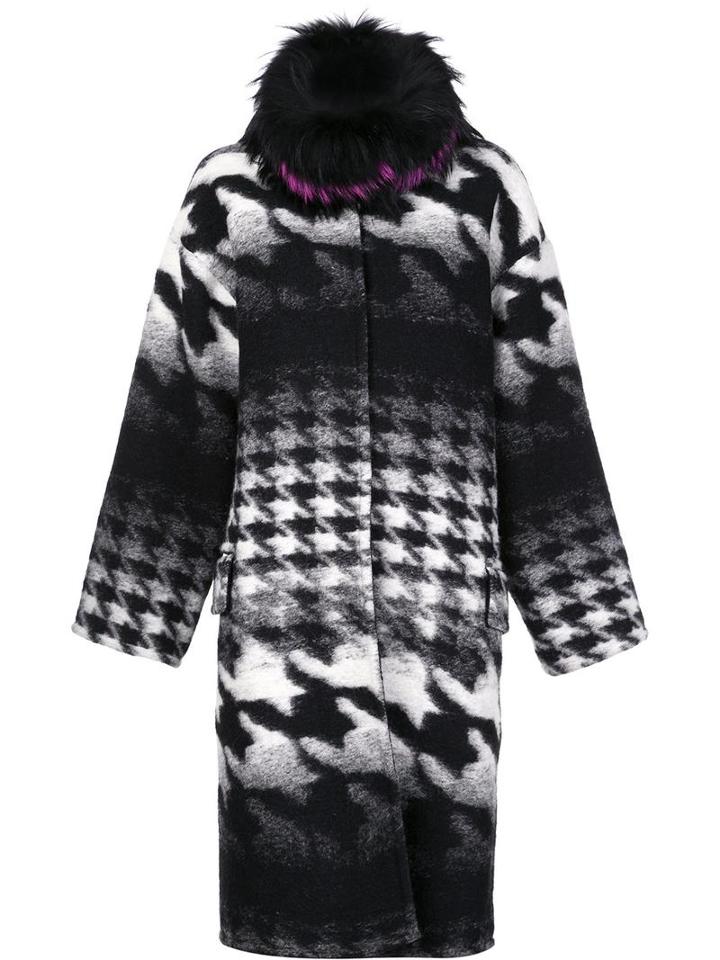 Ava Adore Houndstooth Pattern Mid Coat, Women's, Size: 40, Black, Virgin Wool/polyester/raccoon Dog