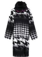 Ava Adore Houndstooth Pattern Mid Coat, Women's, Size: 40, Black, Virgin Wool/polyester/raccoon Dog