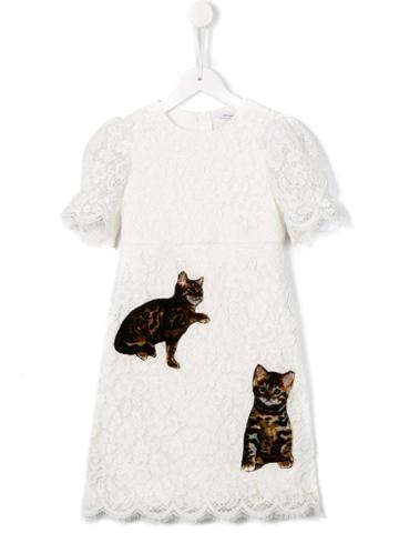 Dolce & Gabbana Kids Bengal Cat Lace Dress, Toddler Girl's, Size: 4 Yrs, White