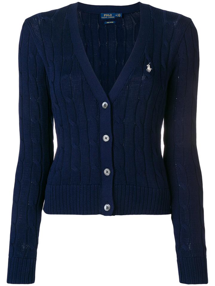 Polo Ralph Lauren Cropped Cable Knit Cardigan - Blue