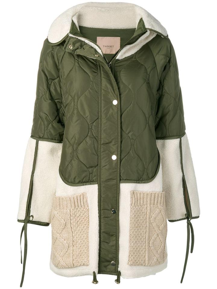 Twin-set Quilted Patchwork Parka - Green