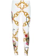 Philipp Plein Chain Print Skinny Trousers, Women's, Size: Small, White, Cotton/spandex/elastane