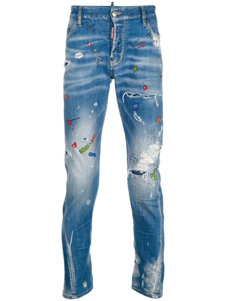 Dsquared2 Sexy Twist Paint Splatter Jeans - Blue