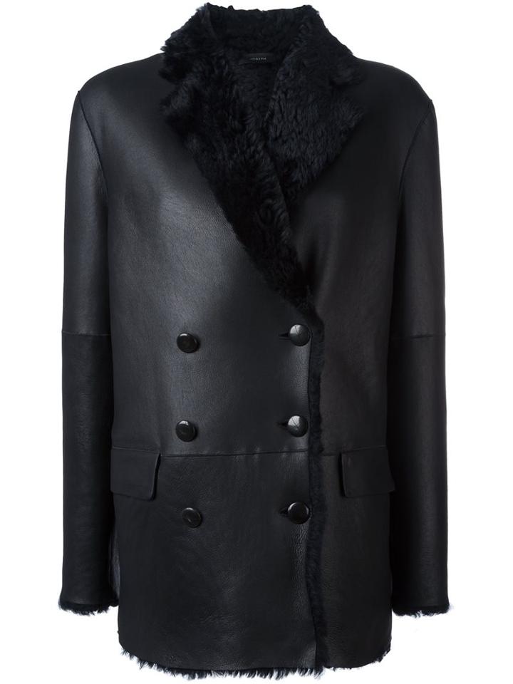Joseph Double Breasted Shearling Peacoat, Women's, Size: 38, Blue, Lamb Skin/lamb Fur