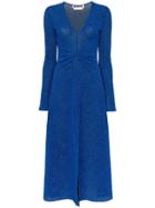 Rotate Gathered Waist Lurex Midi Dress - Blue