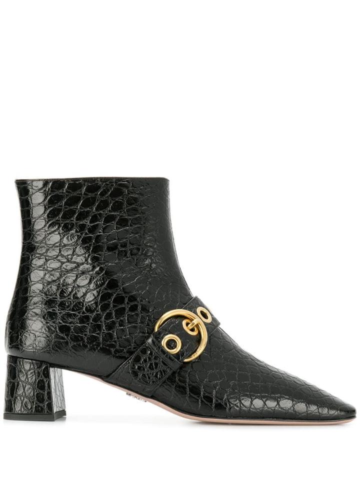 Prada Pointed Buckle Boots - Black