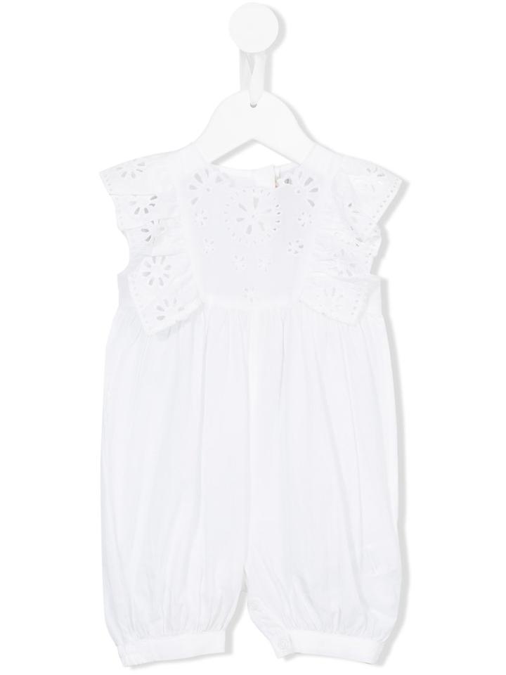 Stella Mccartney Kids - Embroidered Romper - Kids - Cotton - 6 Mth, White