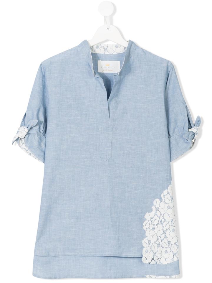 Lapin House Lace Insert Shirt - Blue