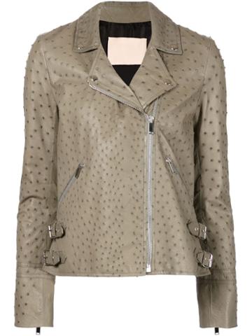 Brock Collection Biker Jacket, Women's, Size: 4, Grey, Ostrich Leather/cupro