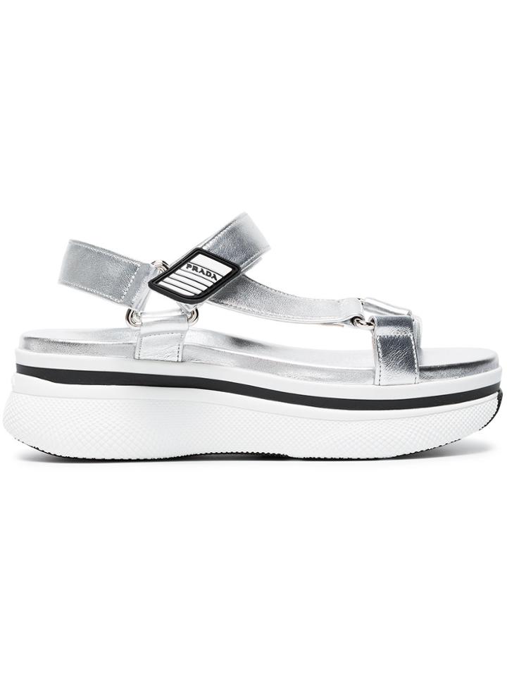 Prada Metallic 50 Leather Hiking Sandals