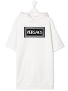 Young Versace Teen Logo Print Hoodie Dress - White