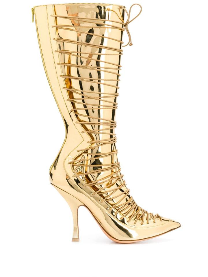 Y/project Lace-up Thigh High Boots - Gold