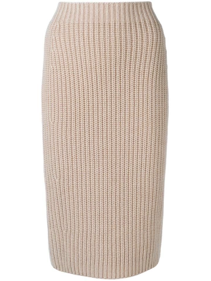 Iris Von Arnim Knitted Pencil Skirt - Neutrals