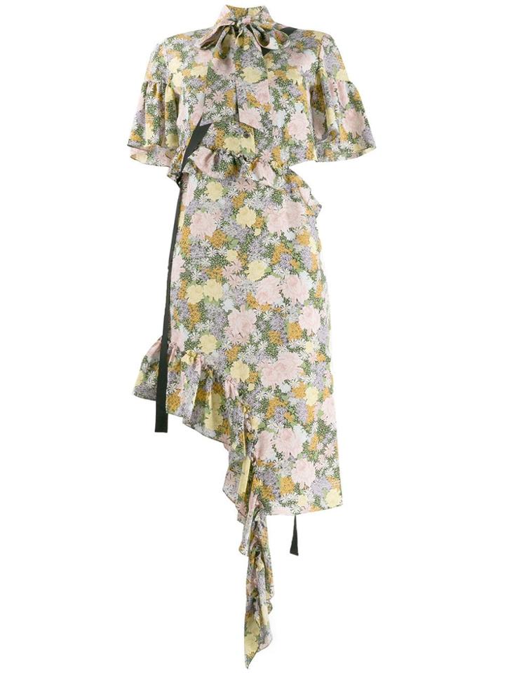Rokh Floral Print Ruffle Dress - Pink