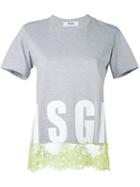 Msgm - Lace Trim T-shirt - Women - Cotton - Xs, Grey, Cotton
