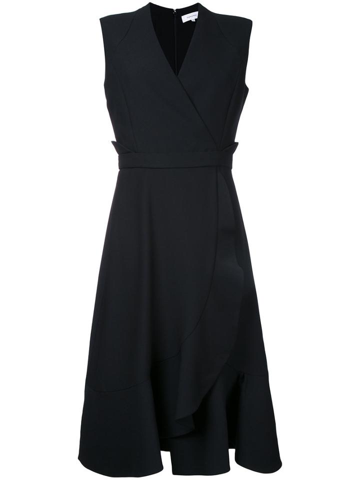 Carven Frill Hem Wrap Dress, Women's, Size: 40, Black, Polyester