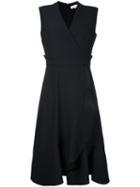 Carven Frill Hem Wrap Dress, Women's, Size: 40, Black, Polyester