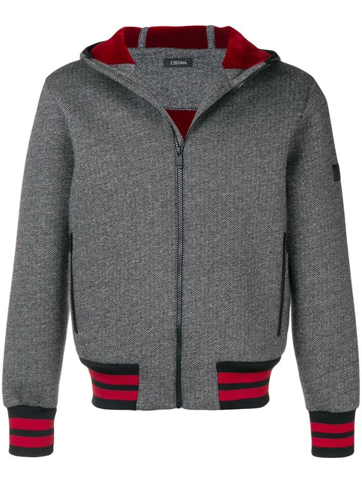 Z Zegna Herringbone Zipped Hoodie - Grey