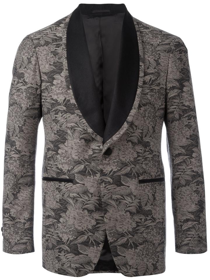 Gabriele Pasini Floral Embroidered Blazer, Men's, Size: 48, Brown, Cotton/spandex/elastane/viscose