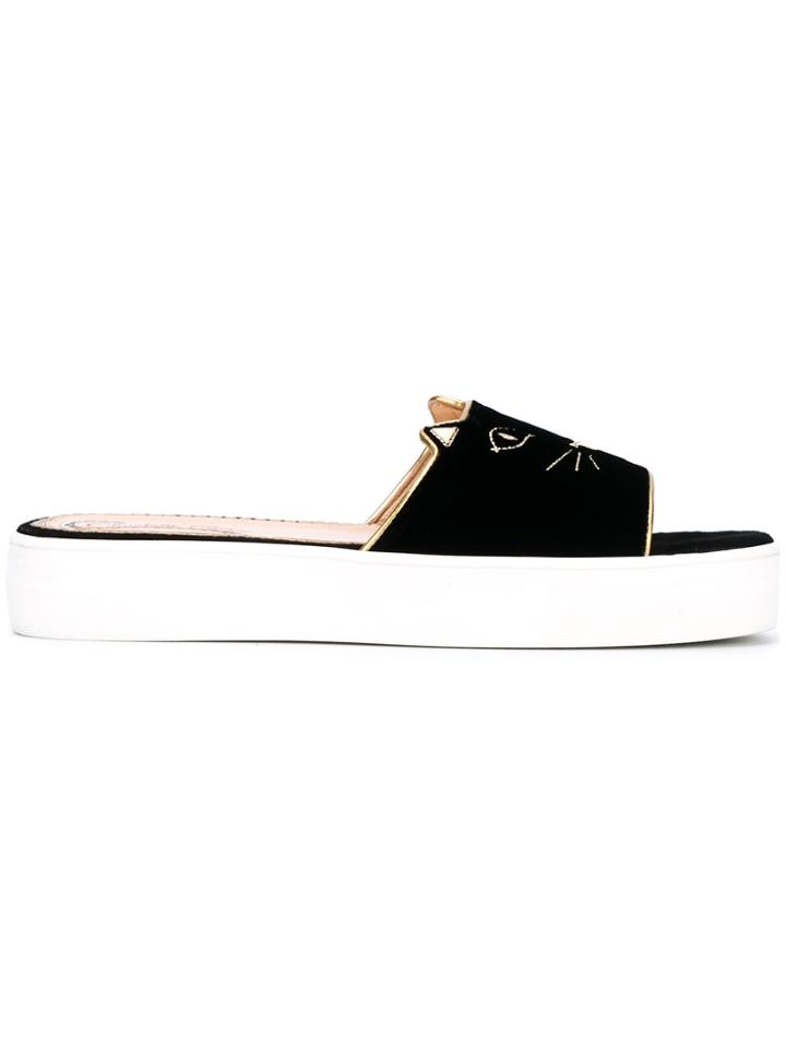 Charlotte Olympia Kitty Slides - Black