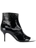 Msgm Two-tone Crinkled Ankle Boots - Black