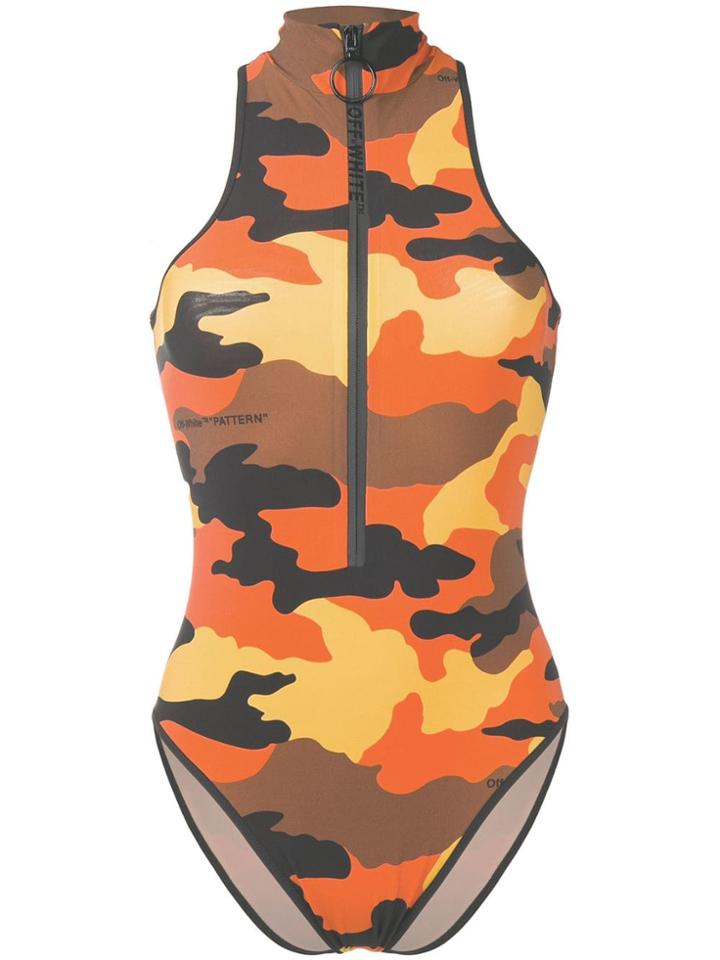Off-white Camouflage Print High Neck Body - Orange