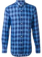 Canali Gingham Print Shirt, Men's, Size: Xl, Blue, Linen/flax