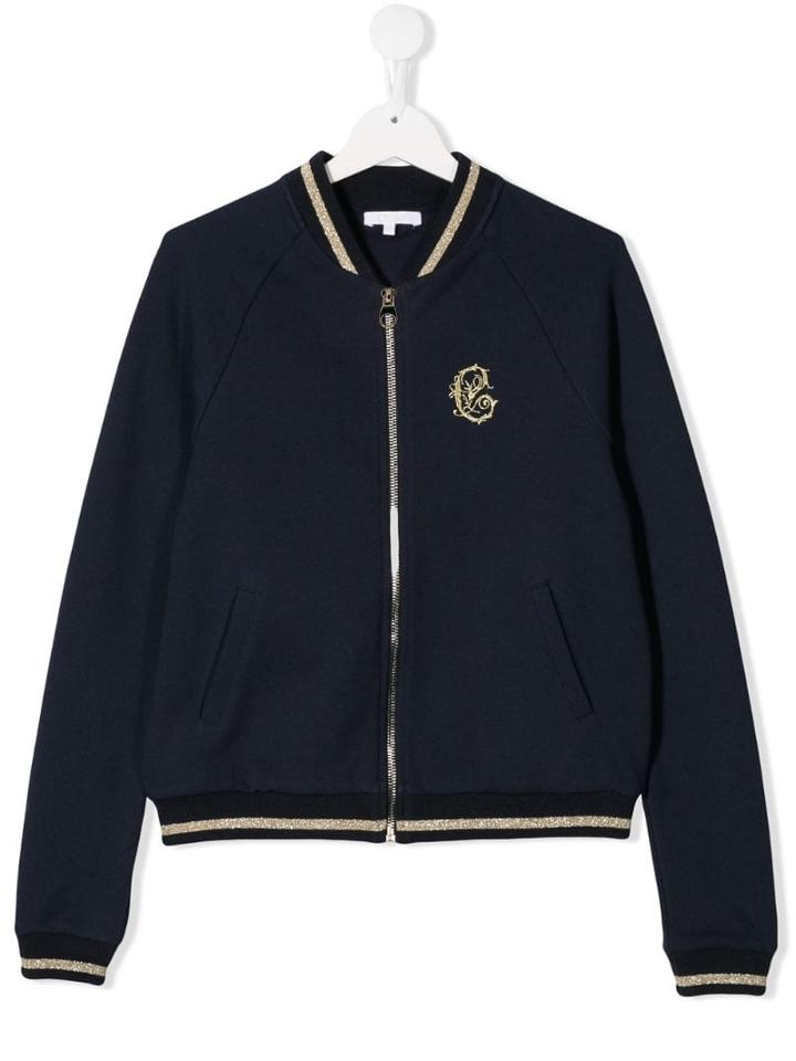 Chloé Teen Embroidered Monogram Bomber Jacket - Blue