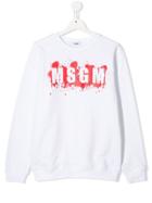 Msgm Kids Spray Paint Logo Sweatshirt - White