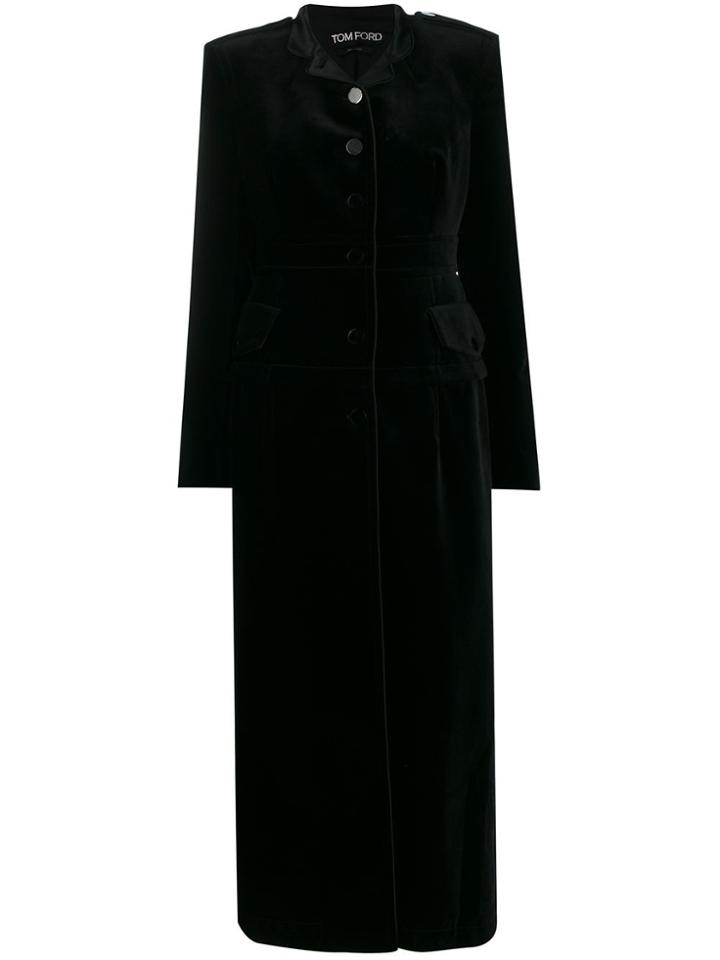 Tom Ford Velvet Long Single-breasted Coat - Black