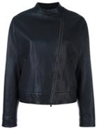 Brunello Cucinelli Collarless Asymmetric Zip Jacket, Women's, Size: 40, Black, Silk/leather/acetate/brass