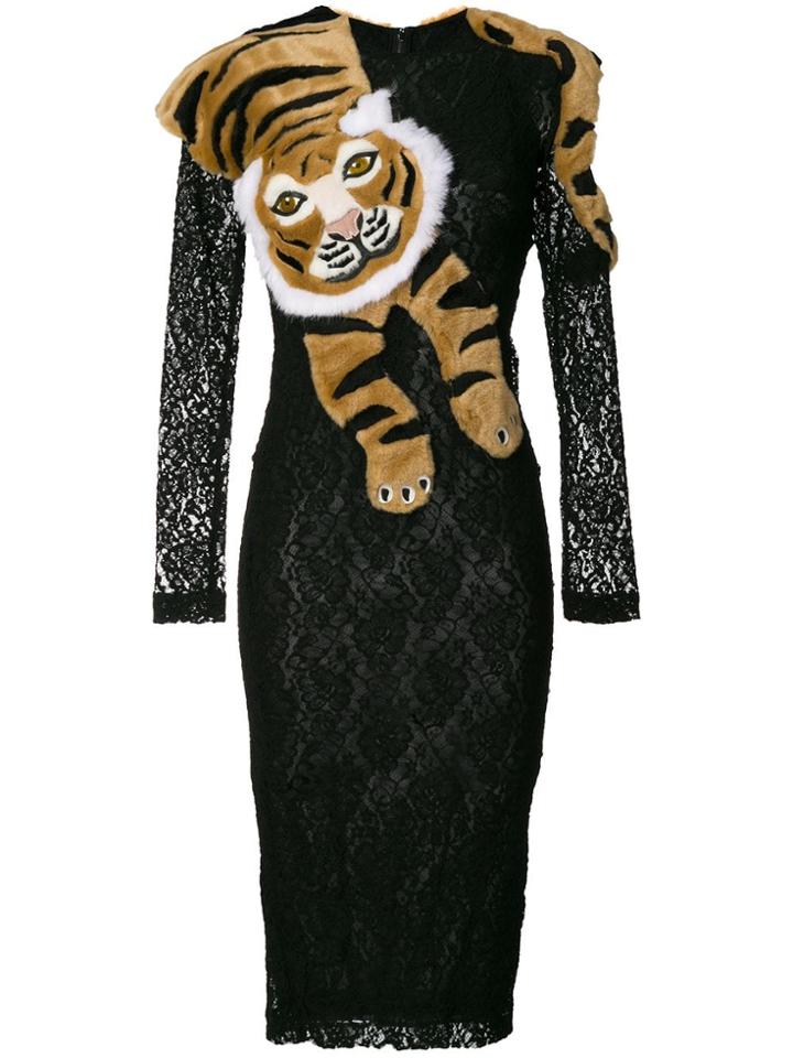 Dolce & Gabbana Lace Tiger Shawl Dress - Black