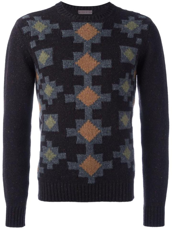 Etro Chevron Squared Knit Jumper, Men's, Size: Xl, Brown, Wool
