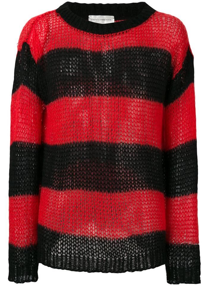 Faith Connexion - Open Knit Striped Jumper - Men - Mohair - Xs, Red, Mohair