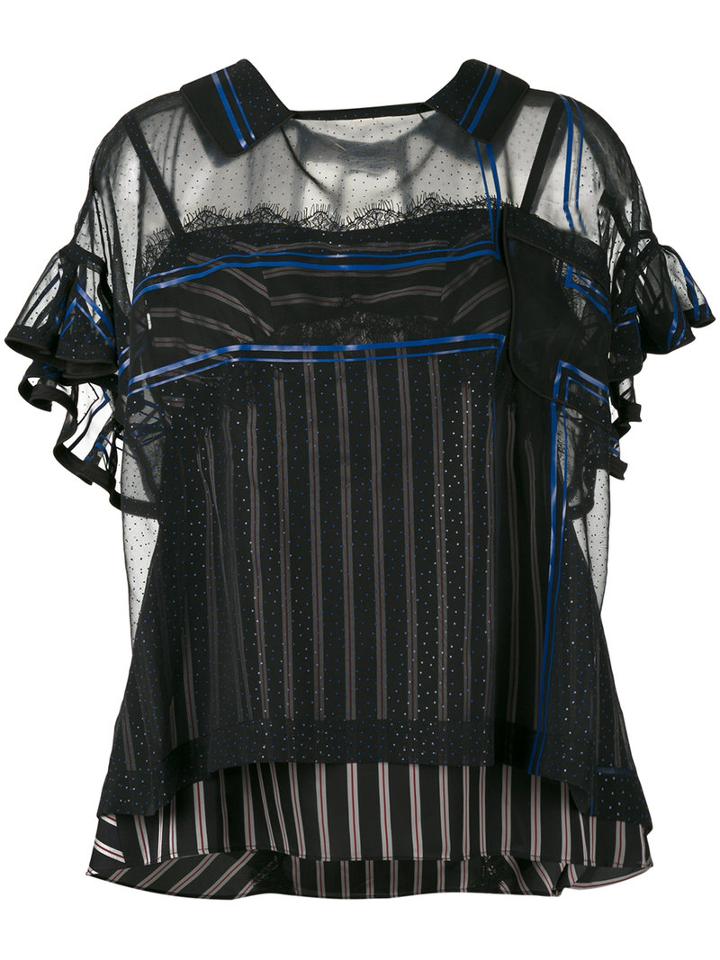 Sacai - Stripe Layered Camisole Blouse - Women - Nylon/polyester/cupro - L, Blue, Nylon/polyester/cupro