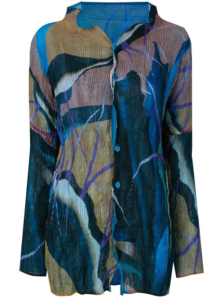 Issey Miyake Printed Pleated Shirt - Blue