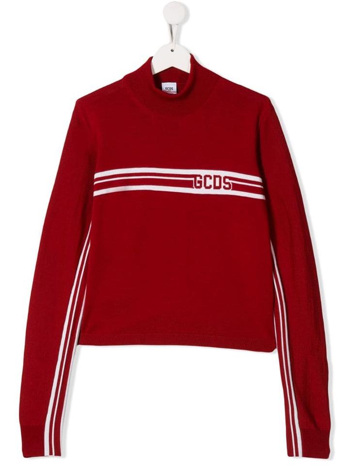 Gcds Kids Teen Striped Detail Crewneck Sweater - Red