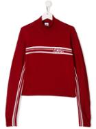 Gcds Kids Teen Striped Detail Crewneck Sweater - Red