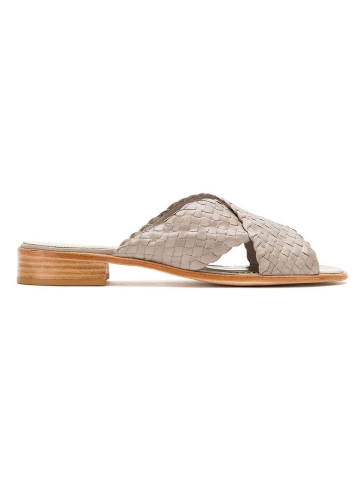 Sarah Chofakian Leather Flat Sandals - Grey