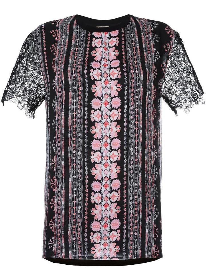 Giambattista Valli Lace Shortsleeved Bloouse, Women's, Size: 42, Black, Silk/polyester/cotton