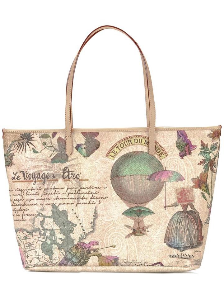 Etro 'le Voyage' Print Tote, Women's, Nude/neutrals, Cotton/polyester/pvc/nylon