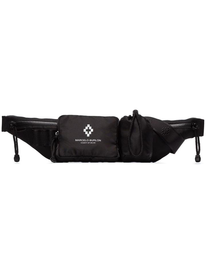 Marcelo Burlon County Of Milan Black Logo Print Drawstring Pocket Belt