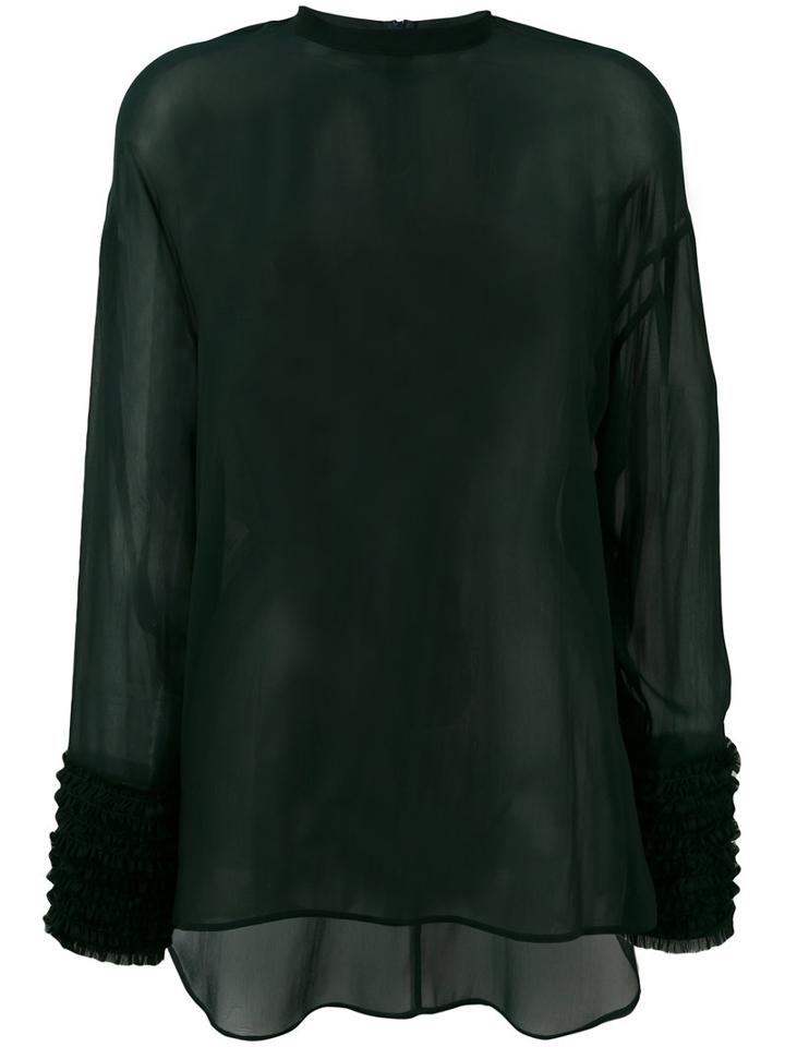 Cédric Charlier Gathered Cuffs Sheer Blouse, Women's, Size: 42, Green, Acetate/silk/polyamide