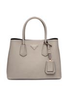 Prada Double Small Leather Bag - Grey