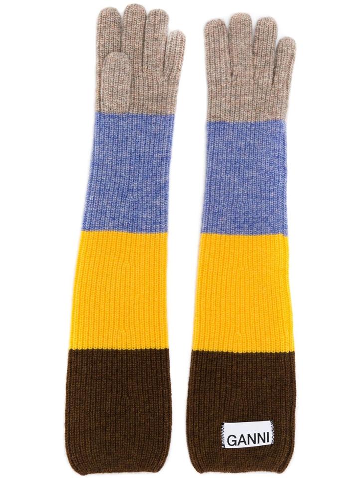 Ganni Paneled Gloves - Brown