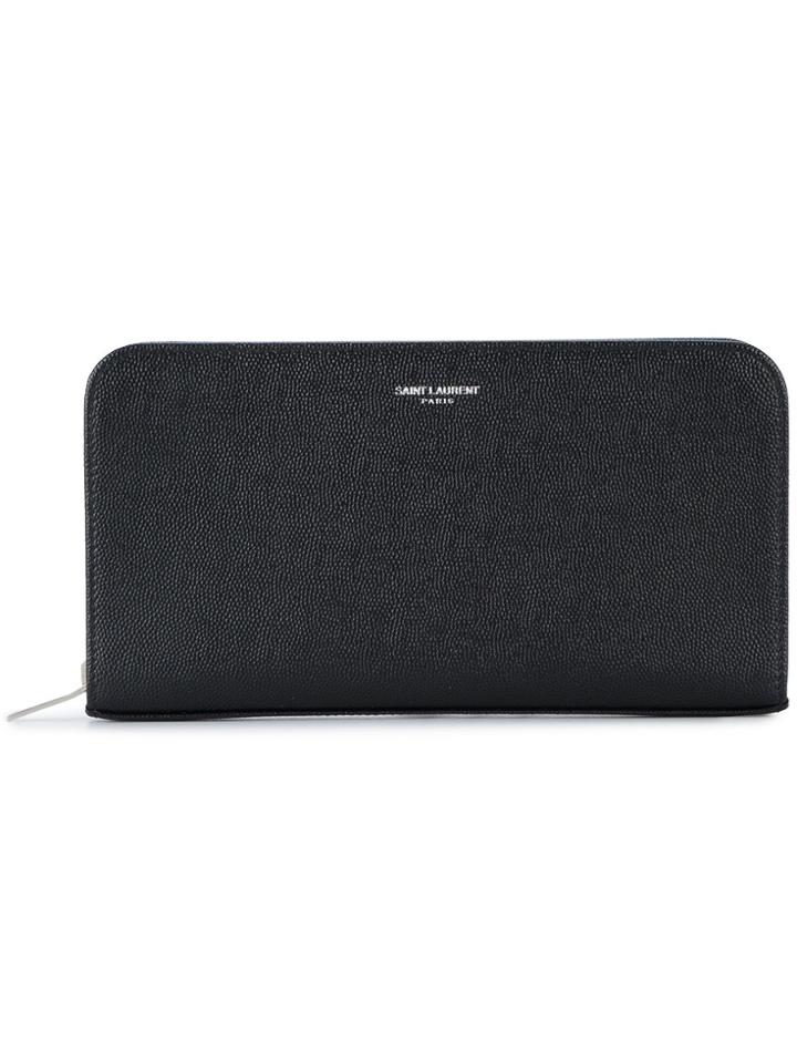 Saint Laurent Zip Around Logo Printed Wallet - Black