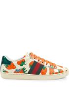 Gucci Ace Leather Sneaker With Gucci Strawberry Print - White