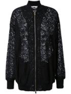 Stella Mccartney Lace Effect Bomber Jacket, Women's, Size: 40, Black, Cotton/polyamide